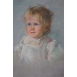 (XX). Portrait study of a young child, signed middle to lower right, pastel on canvas, unframed,