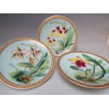 TWO LATE 19TH CENTURY ROYAL CROWN DERBY FOOTED COMPORTS / DESSERT PLATES WITH HANDPAINTED