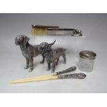 A COLLECTORS LOT - TO INCLUDE A PAIR OF HALLMARKED SILVER HANDLED IVORY GLOVE STRETCHERS, a