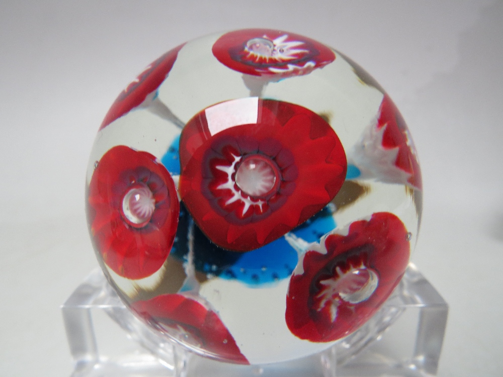 THREE VARIOUS MURANO GLASS PAPERWEIGHTS, complete with labels to base, together with a millefiori - Image 3 of 10