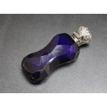 A BRISTOL BLUE GLASS STYLE SCENT BOTTLE, with tapering 'waist', H 8.5 cm
