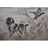 HENRY WILKINSON (1921-2011). Spaniel with duck flying, etching in colours, signed in pencil, No 54/