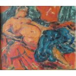 M.S. (XX). Impressionist study of a reclining female nude, signed with initials lower left, oil on