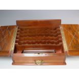 A WALNUT AND MAHOGANY STATIONARY BOX WITH FITTED INTERIOR, W 39 cm, D 21.5 cm, H 30 cm