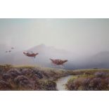 T. LAW (XX). Early 20th century British school, misty mountainous moorland scene with grouse in