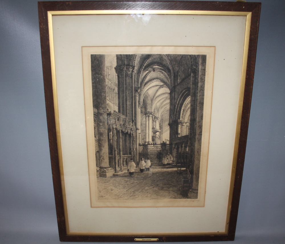 AXEL HERMAN HAIG (1835-1921). Interior scene of Canterbury Cathedral, signed lower left, etching, - Image 2 of 6