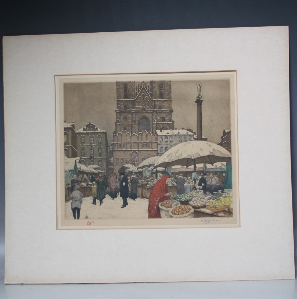 TAVIK FRANTISEK SIMON (1877-1942). Czechoslovakian school, continental town market scene with - Image 3 of 7