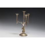 A HALLMARKED SILVER AND GILT LIMITED EDITION FOUR BRANCH CANDELABRA BY AURUM LTD - LONDON 1977,