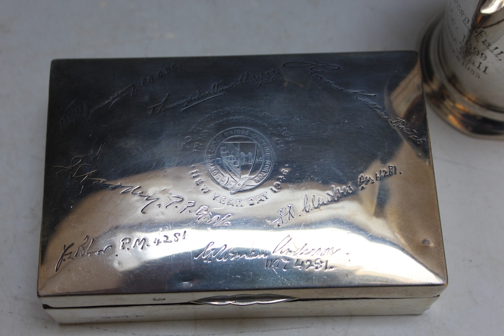 A HALLMARKED SILVER PRESENTATION CIGARETTE BOX - BIRMINGHAM 1934, together with a hallmarked - Image 2 of 5