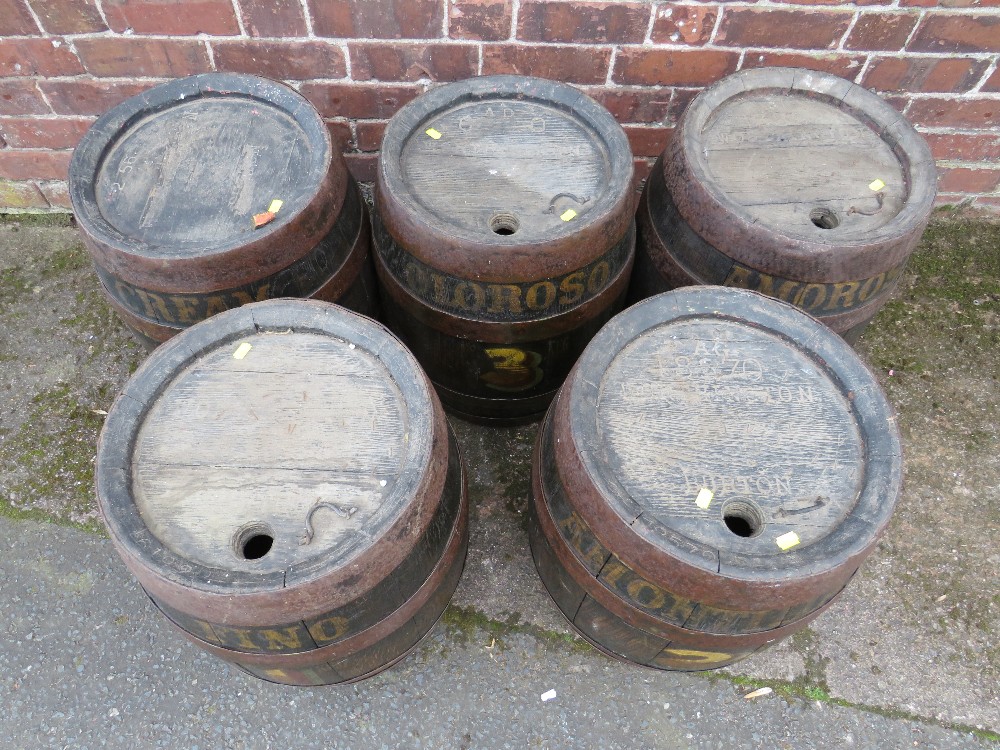 A SET OF FIVE VINTAGE COOPERED WORTHINGTON BEER BARRELS WITH LATER HANDPAINTED NUMBERS AND - Image 4 of 10
