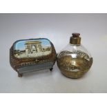 A LATE 19TH CENTURY SOUVENIR GILT AND GLASS JEWELLERY BOX FOR PARIS L'ARC DE TRIOMPHE, W 8.5 cm, H 7