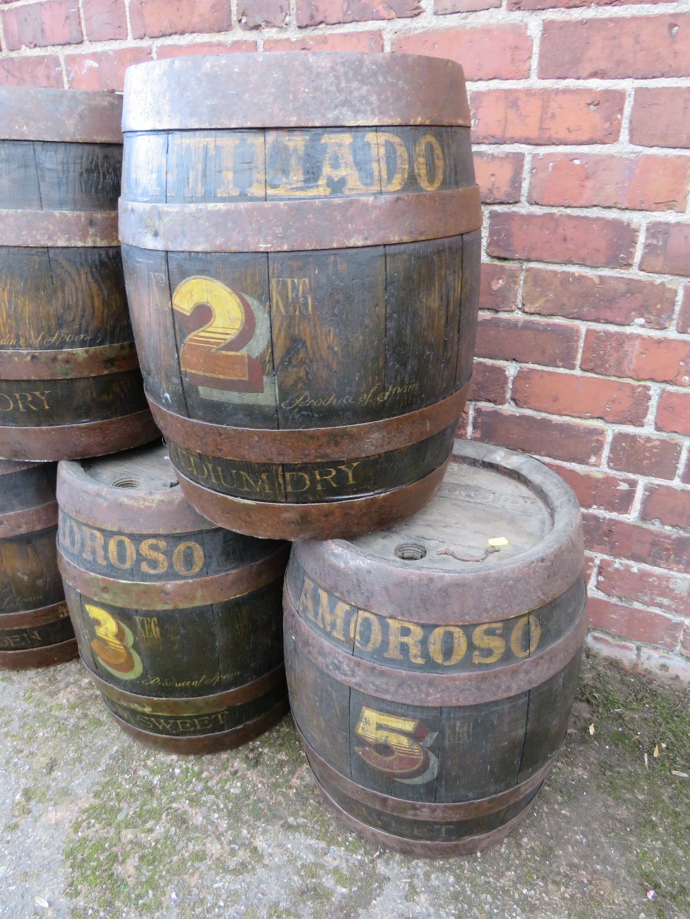 A SET OF FIVE VINTAGE COOPERED WORTHINGTON BEER BARRELS WITH LATER HANDPAINTED NUMBERS AND - Image 3 of 10