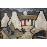 SCHOOL OF MARKEY ROBINSON (1917-1999). Irish school, stormy landscape with cottages and figures 'The