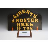 A VINTAGE CAST PAINTED METAL NAME PLATE / PLATE RELATING TO THE DUTCH TUG BOAT 'LIBERTE', H 40.5 cm,