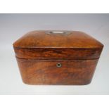 A BURR WALNUT DRESSING BOX, domed lid with fitted interior, carry handle surmount, W 30.5 cm, D 22