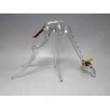 A LARGE MURANO STYLE STUDIO / ART GLASS FIGURE OF A GIRAFFE, with head bent to floor, L 33 cm, H