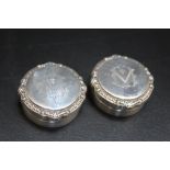 A PAIR OF HALLMARKED SILVER MONOGRAMMED PILL BOXES BY ADIE BROS - BIRMINGHAM 1926, retailed by