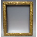 A 19TH CENTURY DECORATIVE ART NOUVEAU GOLD FRAME, frame W 4 cm, rebate 34 x 29 cm