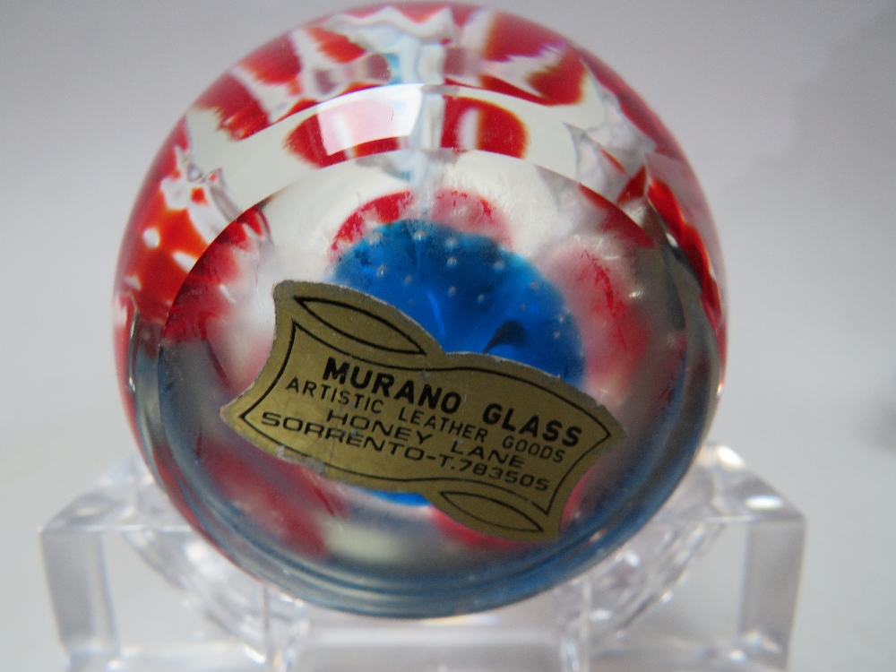 THREE VARIOUS MURANO GLASS PAPERWEIGHTS, complete with labels to base, together with a millefiori - Image 4 of 10
