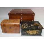 A SELECTION OF VINTAGE WOODEN BOXES, comprising an oak dome topped tea caddy, 17 x 9.5 x 11.5 cm,