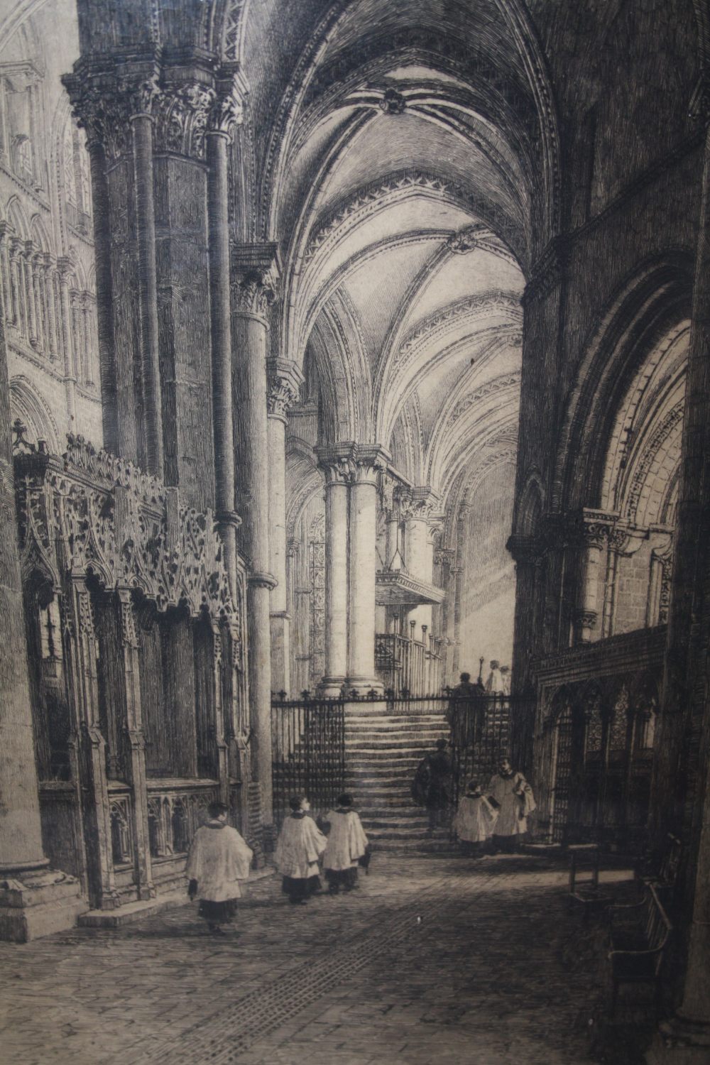 AXEL HERMAN HAIG (1835-1921). Interior scene of Canterbury Cathedral, signed lower left, etching,