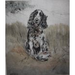 HENRY WILKINSON (1921-2011). Spaniel with dead game at foot, etching in colours, signed in pencil,