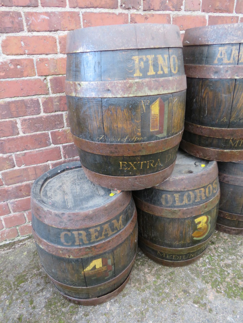 A SET OF FIVE VINTAGE COOPERED WORTHINGTON BEER BARRELS WITH LATER HANDPAINTED NUMBERS AND - Image 2 of 10