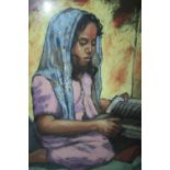SAPTO HOEDOJO (XX). A portrait study of a young Indonesian woman reading, signed and dated 1948