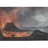 CONTINENTAL SCHOOL (XIX). A pair of gouache studies depicting volcanic eruptions, one titled '