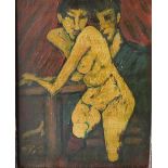 A.M. (XIX-XX). Continental school. impressionist female nude and her companion, signed with initials
