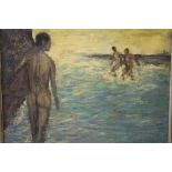 SCHOOL OF HENRY SCOTT TUKE (1858-1929). Rocky coastal scene with nude bathers, bears signature and