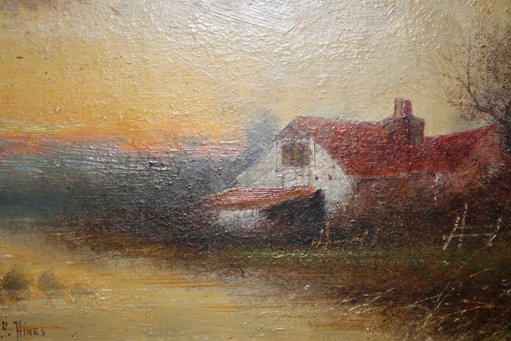 A GILT FRAMED OIL ON BOARD DEPICTING A COUNTRY RIVER LANDSCAPE WITH COTTAGE HINES LOWER LEFT (ALSO - Image 2 of 5