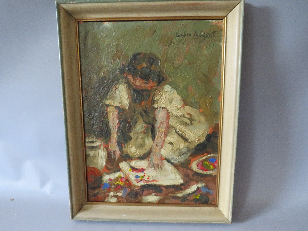 AFTER DAME LAURA KNIGHT (1877-1970). Impressionist study of a young girl painting, bears signature - Image 2 of 5