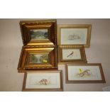 A PAIR OF SMALL FRAMED AND GLAZED WATERCOLOURS DEPICTING FOXES BY EILEEN ENDACOTT, TOGETHER WITH A
