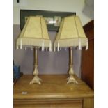 A PAIR OF CONTEMPORARY GILT TABLE LAMPS WITH SHADES