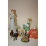 A COLLECTION OF FIGURINES TO INCLUDE A FRANKLIN MINT MADAME OLENSKA, TWO BESWICK BIRDS , COALPORT
