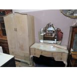 A VINTAGE LIMED TWO DOOR WARDROBE W-94 CM AND MATCHING DRESSING TABLE (LOOSE LEG)