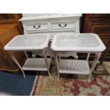 A PAIR OF SHABBY CHIC STYLE GLASS TOPPED BERGERE OCCASIONAL TABLES H-63 W-54 CM (2)