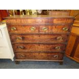 A 19TH CENTURY OAK & MAHOGANY CROSSBANDED FIVE DRAWER CHEST H-97 W-103 CM