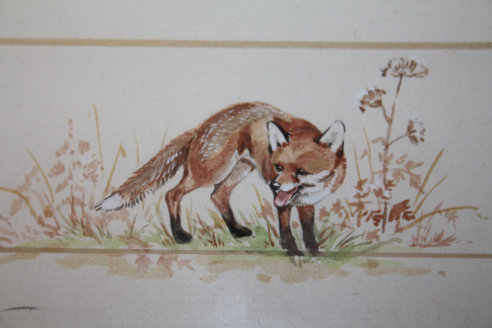 A PAIR OF SMALL FRAMED AND GLAZED WATERCOLOURS DEPICTING FOXES BY EILEEN ENDACOTT, TOGETHER WITH A - Image 3 of 5