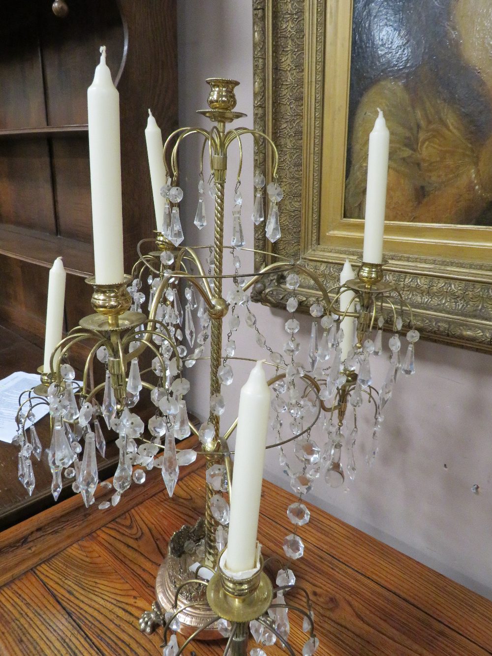 A PAIR OF IMPRESSIVE SIX BRANCH BRASS / PLATED AND CRYSTAL CANDELABRA H-66 CM (2) - Image 7 of 7