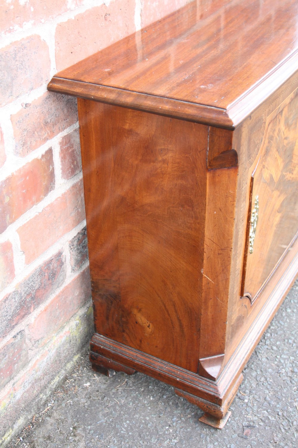 A SMALL ANTIQUE MAHOGANY AND INLAID SIDE CABINET, converted from a longcase clock, H 57 cm, W 61 cm, - Image 4 of 6