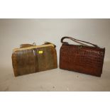 A VINTAGE LADIES MAPPIN AND WEBB YELLOW SNAKESKIN HANDBAG AND A BROWN CROCODILE EFFECT SKIN