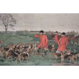 CHAS E. BALDOCK (XIX-XX). A set of three framed and glazed landscape hunting prints with huntsmen