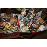 TWO TRAYS OF ASSORTED CERAMIC FIGURES TO INCLUDE A SHERLOCK HOLMES FIGURE, CAPODIMONTE STYLE FIGURES