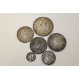 SIX VICTORIAN SILVER COINS