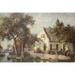 J. STAPPERS (XX). Continental school, wooded river scene with cottages, signed lower right, oil on