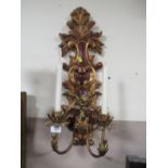 A CONTEMPORARY GILT WALL SCONCE WITH CANDLES H-65 CM