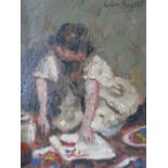 AFTER DAME LAURA KNIGHT (1877-1970). Impressionist study of a young girl painting, bears signature