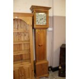 AN OLD PINE 30HR LONGCASE CLOCK BY W.LAWDER V- PENDULUM AND WEIGHT H-206 CM